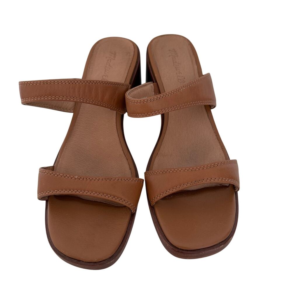 Madewell (10) Brown Leather Double Strap Slide Sandals Minimalist Summer Boho